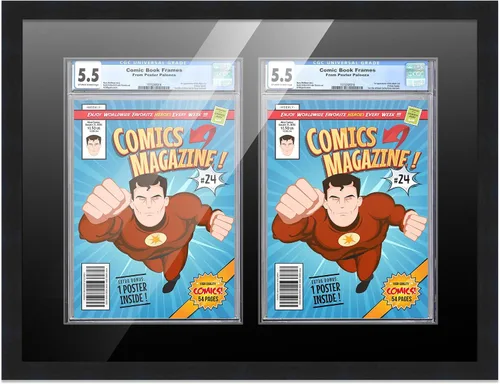 Miniatura 2 de Poster Palooza Marco de cómic con paspartú para 2 cómics CGC, CBCS o PGX Graded Comics – Marco de cómic negro para cómics de 8.125 x 13 pulgadas