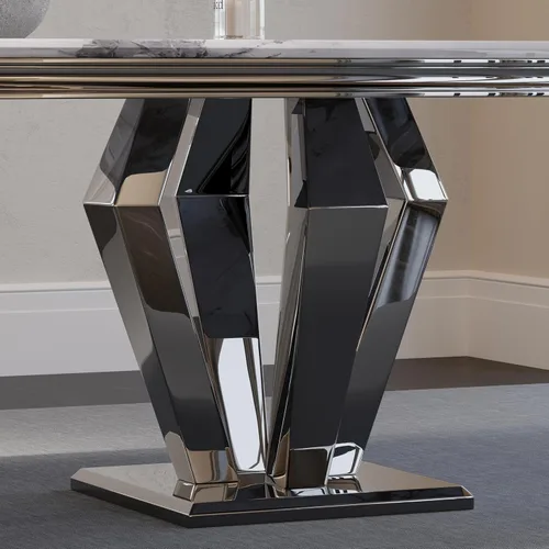Miniatura 4 de ACEDÉCOR Juego de mesa de comedor para 4, mesa de comedor rectangular de 78 pulgadas con parte superior texturizada gris y base geométrica plateada