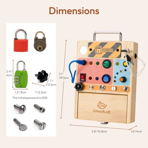 Miniatura 6 de Woodtoe Juguetes Montessori para niños pequeños de 3, 4, 5 años, tablero ocupado 3 en 1 con interruptor de luz LED, juego de tablero