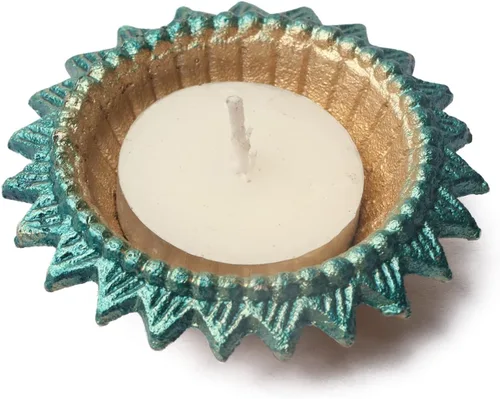 Miniatura 7 de SATVIK 12 piezas Multicolor Surya Metal Diya Floral Lotus Flower Shape Tea Light Holder Lámpara de aceite Navidad Interior Hogar Mandir Pujan Pooja