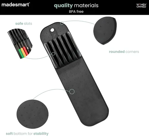Miniatura 4 de madesmart Tapete para cuchillo, organizador compacto de ranura de agarre suave para 5 cuchillos, inserto de cajón antideslizante que protege