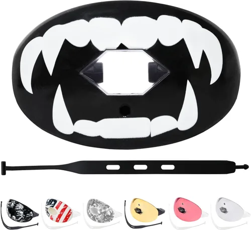 Miniatura 12 de Protector bucal de fútbol americano con correa, protector bucal transpirable para jóvenes y adultos, protector de dientes y labios