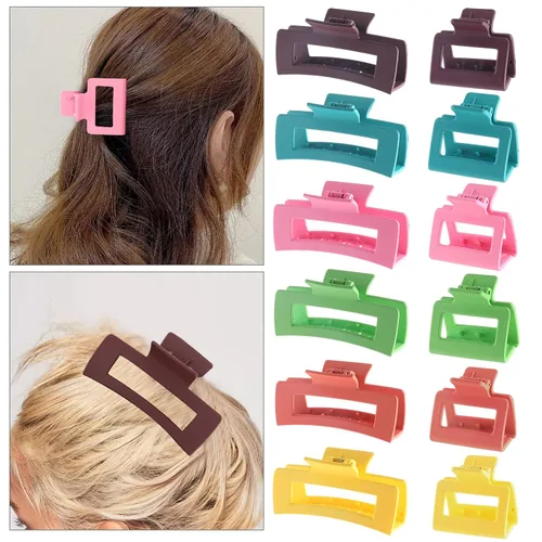 Miniatura 9 de Paquete de 12 pinzas para el cabello cuadradas coloridas y modernas, pinzas rectangulares neutrales grandes y grandes, antideslizantes, mate, Mezcla