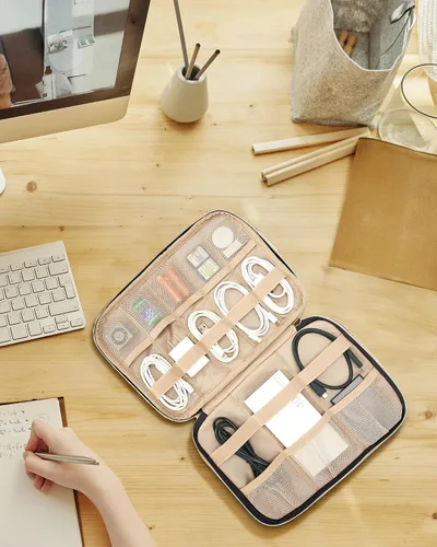 Miniatura 7 de BAGSMART Organizador electrónico de viaje - Bolsa organizadora de cables y tecnología de doble capa para cables de carga, Negro
