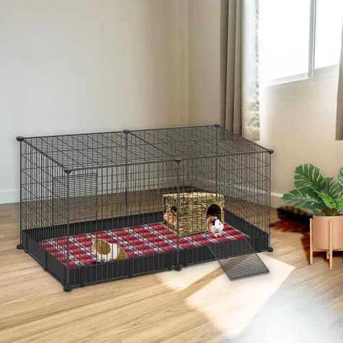 Miniatura 7 de BWOGUE Casa de césped grande para conejillos de indias, cabaña de paja tejida a mano, plegable, cama escondite de animales pequeños con aberturas