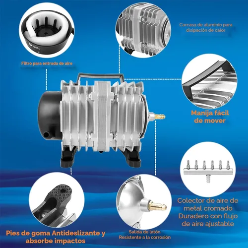 Miniatura 2 de Bomba de Aire para Acuario AquaMiracle con Carcasa de Aluminio, Bomba de Burbujas para Tanque de Peces de 600/1000/1200/1750GPH Aireador de Estanque