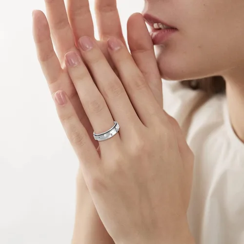 Miniatura 4 de Anillos para la ansiedad para mujeres, anillo giratorio de acero inoxidable, dos engranajes, anillo de ansiedad de alto pulido para mujeres