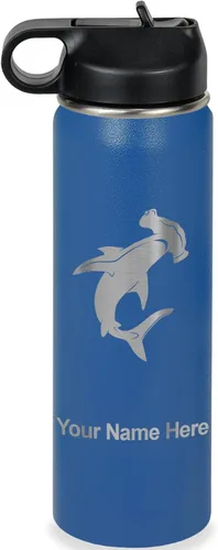 Miniatura 29 de LaserGram Botella de agua personalizada, tiburón martillo, acero inoxidable de doble pared aislada al vacío con popote superior, regalo grabado