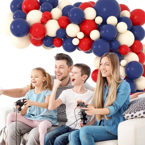 Miniatura 7 de Kit de arco de guirnalda de globos rojos y azules, azul marino, azul oscuro, globos rojos, globos neutros rubor, para cumpleaños, boda, aniversario