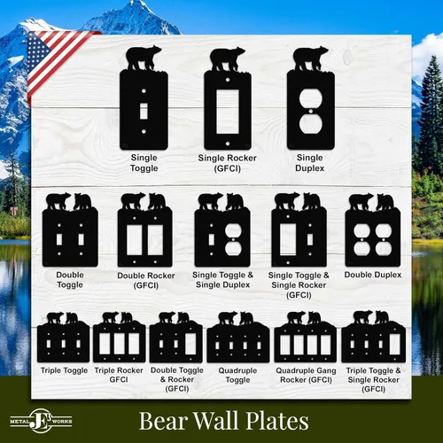 Miniatura 3 de Bear - Placa de pared para interruptor de luz de palanca doble (palanca doble, negro) - Fabricado en Estados Unidos