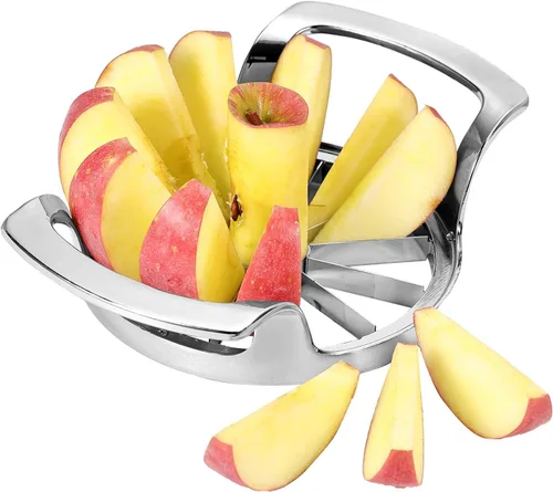 Cortador de manzana con 12 cuchillas extra grande y resistente de acero inoxidable, apto para lavavajillas, fácil de usar, cortador de manzana