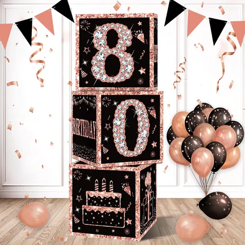 Miniatura 9 de Eiurteao Cajas de 3 piezas de decoraciones de cumpleaños número 40 para mujeres, cajas de globos de cumpleaños número 40 en oro rosa, suministros