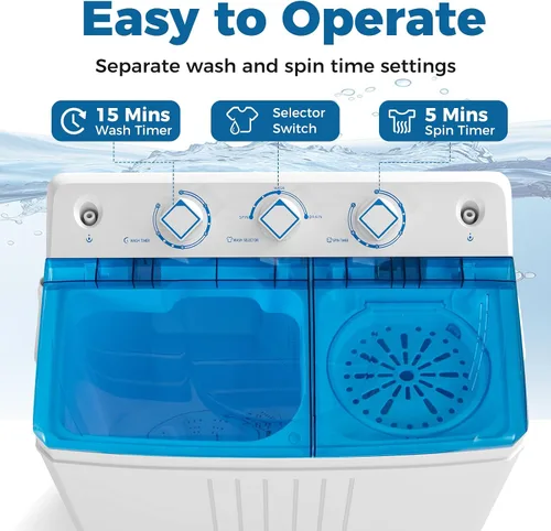 Miniatura 4 de COSTWAY - Lavadora portátil, capacidad de 20 libras, lavadora compacta de dos tinas (12 libras) y secadora giratoria (8 libras), diseño duradero