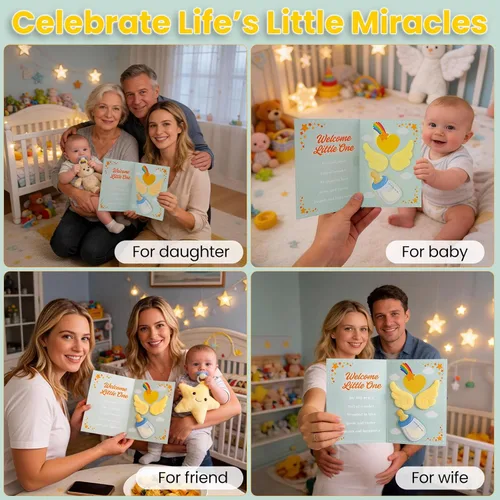 Miniatura 7 de Tarjeta musical de alta calidad para baby shower con luz LED cálida, alas de ángel de felpa 3D, recuerdo de canción de cuna para nuevos padres