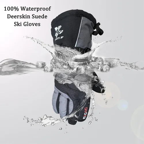 Miniatura 4 de SKYDEER 100% Waterproof and -40F Cold Proof Genuine Deerskin Suede Leather Ski Gloves for Extreme Cold Condition (SD8650T)