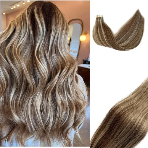 Miniatura 12 de Extensiones adhesivas rubias de cabello humano brasileño grado 9A, #60 rubio platino, cinta en 12 pulgadas, 20 unidades por juego, extensiones
