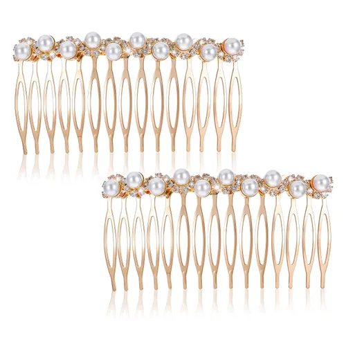 2 peines para el cabello para mujer, accesorios para el cabello, peines decorativos para mujer, peine de cabello con perlas doradas con diamantes de