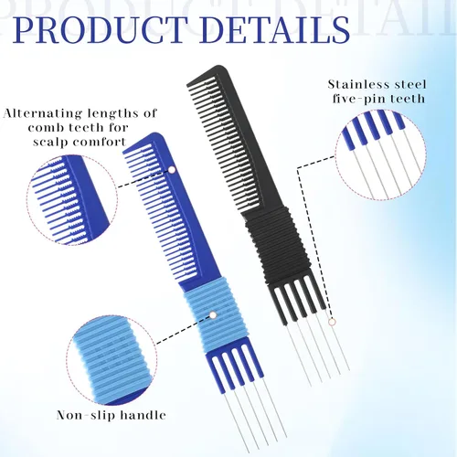 Miniatura 2 de 2 peines con puntas, peine de elevación para cabellos finos, peines de retropeinado de cabello, recogida de pelo, púas de metal, peinetas