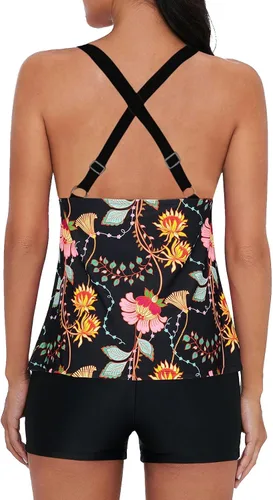 Miniatura 2 de Traje de baño tankini de dos piezas para mujer, con nudo frontal, parte superior con volantes y pantalones cortos