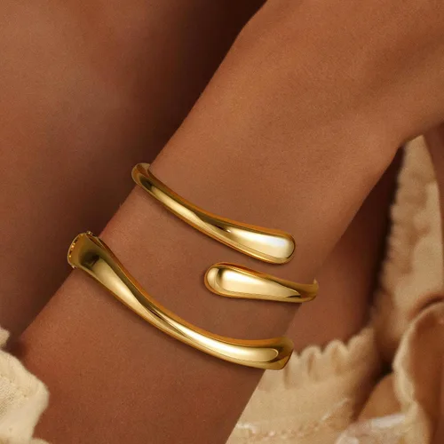 Miniatura 2 de Brazaletes de oro, para mujer, modernos, chapados en oro de 18 quilates, juego de brazaletes gruesos de oro, no se deslustra, impermeable, regalos