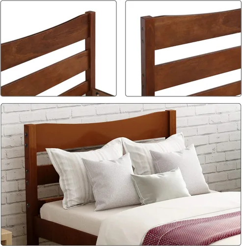 Miniatura 6 de MERITLINE Cama de plataforma de tamaño individual con cabecero y estribo, marco de cama de madera, no necesita somier, nogal