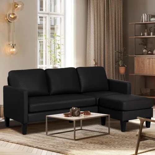 Miniatura 2 de Sofá modular convertible de cuero en forma de L con diván reversible, moderno sofá modular de 3 plazas para sala de estar, espacios pequeños