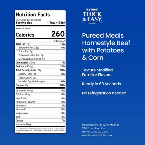 Miniatura 2 de Thick & Easy® Pureed Homestyle Beef with Potatoes & Corn, Texture Modified Meal for Swallowing Support, Ready-to-Serve Microwave Meal, 7 oz Trays