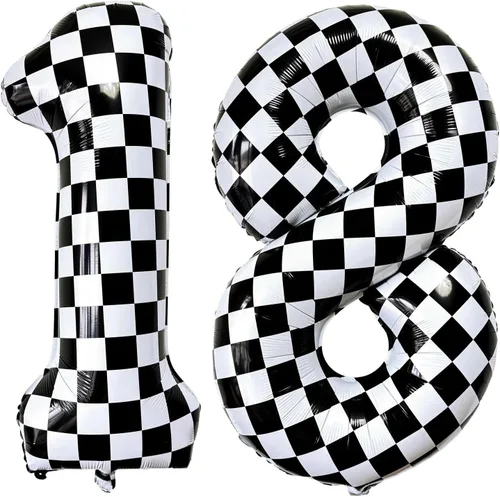 Miniatura 19 de Lovoir Globos gigantes de 40 pulgadas con temática de autos de carreras con el número 3, color negro y blanco para decoración de fiesta de tercer