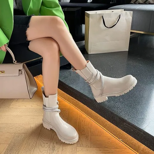 Miniatura 4 de keleimusi Botines de combate Chelsea con adornos de cristal para mujer con lengüetas planas