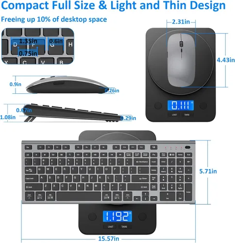 Miniatura 6 de Teclado y mouse inalámbricos, silencioso y silencioso combo de perfil bajo USB C, tamaño completo, compacto con almohadilla numérica plana suave al