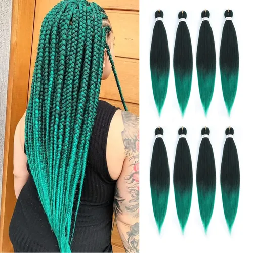 Miniatura 34 de Cabello trenzado preestirado de 22 pulgadas, 6 paquetes de cabello profesional suave Yaki trenzado para trenzas con ajuste de agua caliente