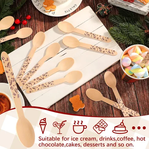 Miniatura 5 de Eaasty 100 cucharas de madera para chocolate caliente y cacao – 6 pulgadas desechables de Navidad malvavisco, bastón de caramelo, barra