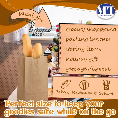 Miniatura 5 de MT Products Bolsas de papel kraft de 8 libras. Bolsas de almuerzo de papel desechables perfectas para ir de compras - Paquete de 100