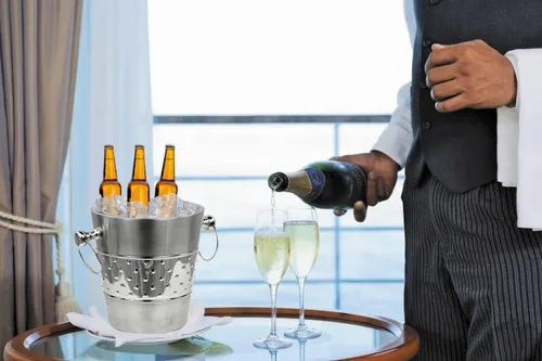 Miniatura 2 de Cubo de hielo y vino Majestic chapado en níquel cepillado indo-persa con soporte de cubo de acero Enfriador de vino en soporte Utensilios