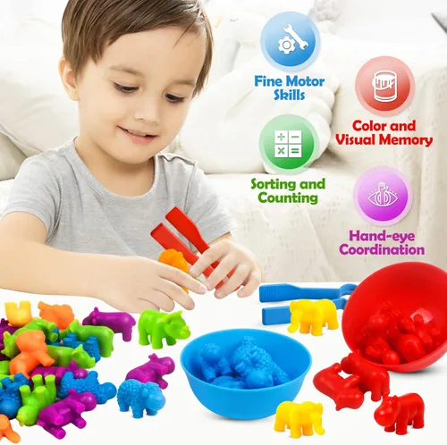 Miniatura 5 de GKDOMS Juguetes de conteo de animales, juego a juego con cuencos de clasificación, actividades de aprendizaje preescolar, juguete sensorial