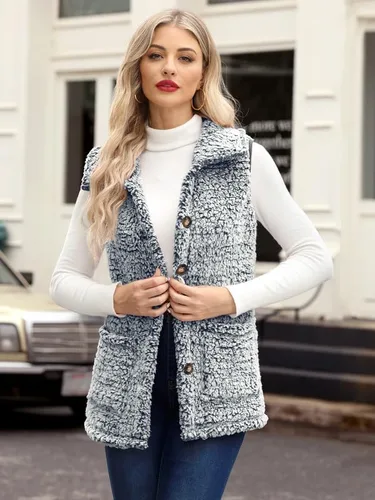 Miniatura 2 de Spadehill Chaleco de forro polar para mujer, chaleco de solapa cálido para otoño e invierno