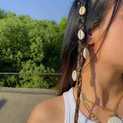 Miniatura 2 de Juego de anillos para el cabello de concha bohemia, pinzas trenzadas doradas, bucles para el cabello de rastas y accesorios de joyería africana