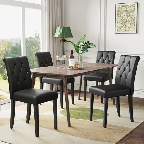 Miniatura 13 de Welzona - Juego de 4 sillas tapizadas para comedor, estilo Parsons, con botones, con patas de madera maciza, silla moderna de tela para Negro