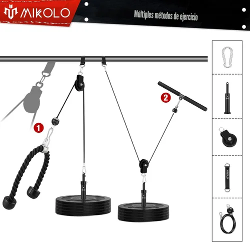 Miniatura 5 de Mikolo - Sistema fitness para musculación del tren superior, máquina de cable doble (1,8 m y 2,30 m) con pasador de carga mejorado para extensión
