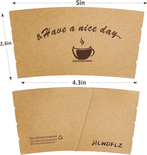 Miniatura 2 de Fundas de papel kraft para tazas de café, 200 paquetes, fundas de café, fundas de taza corrugadas desechables para aislamiento protector caliente