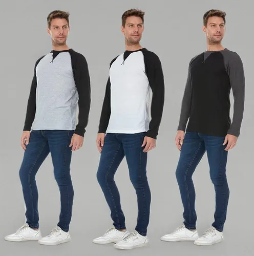 Miniatura 24 de DARESAY Paquete de 3: camiseta térmica de manga larga para hombre, camisetas de manga larga Henley & Crew para hombre, camisetas de manga larga