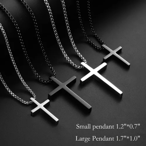 Miniatura 3 de 2 collares de cruz para hombre, acero inoxidable, cadena con colgante de cruz de acero inoxidable, regalos de joyería para hombres, mujeres, niños