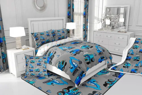 Miniatura 4 de Erosebridal Juego de ropa de cama de tractor de construcción para niños, niños, adolescentes, diseño de camiones y excavadoras, tamaño individual