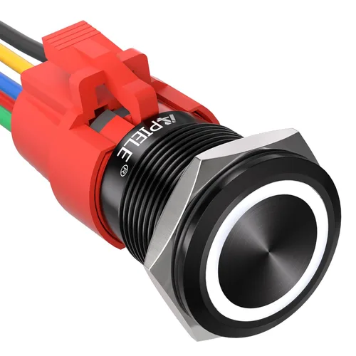 Miniatura 14 de APIELE Interruptor de botón de bloqueo de 0.748 in, 12 V CC, anillo de halo de ojo de ángel LED de 0.74 pulgadas, 1NO1NC SPDT con enchufe de cable
