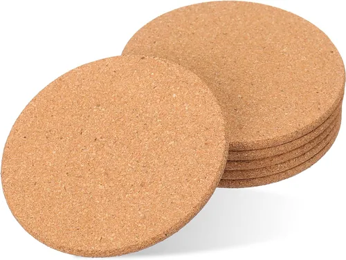 Miniatura 2 de Boao 6 posavasos redondos absorbentes de corcho de 4 pulgadas, posavasos de madera para plantas, para el hogar, mesa de café, comedor, mesa de madera