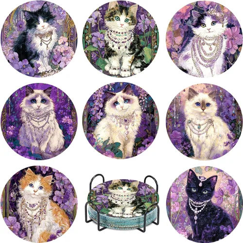Miniatura 17 de Leatrice 6 piezas de posavasos de arte de diamante pequeños kits de pintura de diamante para adultos con puntos de diamante redondos, taladro
