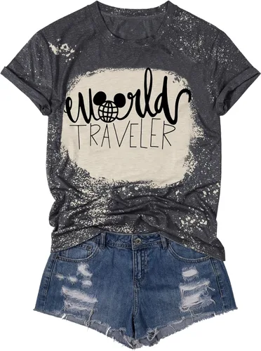 SUPEYA Camiseta de viaje mundial para mujer, bonita camiseta gráfica de tierra, casual, de viaje, para vacaciones, manga corta