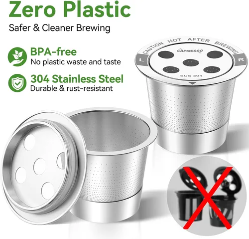 Miniatura 3 de CAPMESSO Tazas K reutilizables para Keurig: cápsulas de café de acero inoxidable actualizadas 2026 con 5 agujeros para Keurig K Supreme, K Slim, K