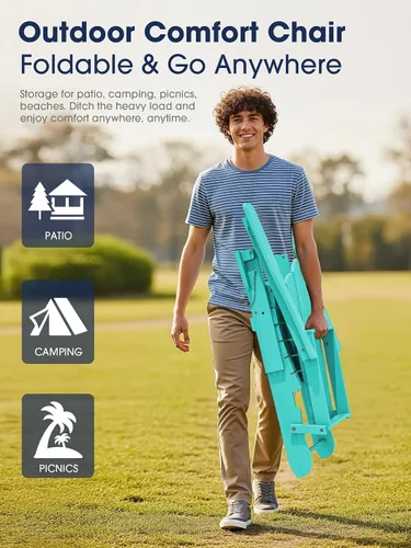 Miniatura 9 de Silla plegable ajustable KINGYES Adirondack, sillas reclinables Adirondack de 3 posiciones con portavasos, Adirondack de HDPE resistente a