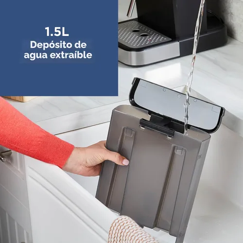 Miniatura 8 de Black+Decker Máquina semiautomática de café expreso y capuchino de 15 bares, máquina versátil con capacidad para usar molidos o cápsulas ESE